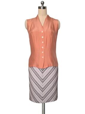 New KUNTO Orange Vintage 90's Y2K  100% Silk Light Airy Button Up Blouse Top S